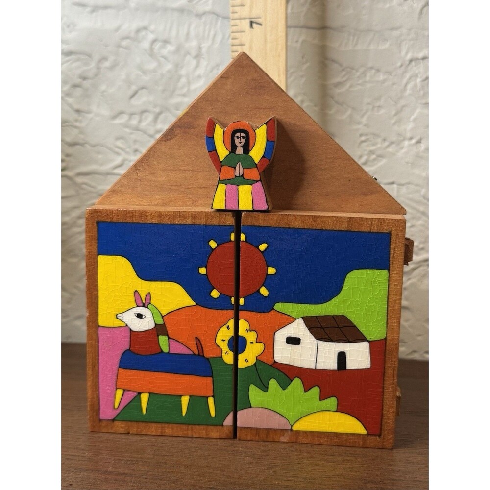 El Salvador Nativity Box Wood Folk Art Artesanias La Esperanza Handpainted